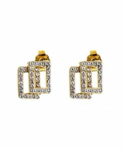 Billig 🧨 EXCLUSIVE EDITION Damen DOUBLE SQUARE Ohrringe Crystal 👍