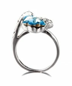 Budget 🥰 EXCLUSIVE EDITION Damen FLOWER WITH SWAROVSKI CRYSTALS Ring Aquamarine 🎁